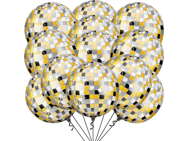 KatchOn, Huge Disco Ball Balloons -22 Inch, Pack of 12 Black And Gold Disco Balloons for Disco Party Decorations 360 Degree 4D Sphere Disco...
