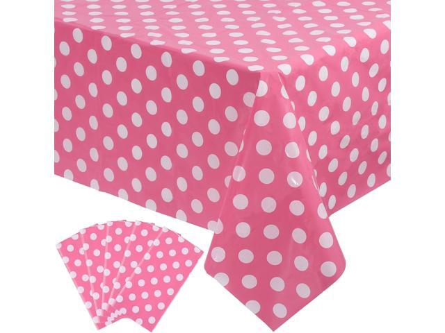 Kesfey 5 Packs Pink Polka Dot Tablecloth 54 x 108 Inch Minnie Mouse Table Cloths Pink and White Balloon Dots Minnie Theme Table Cover Disposable...