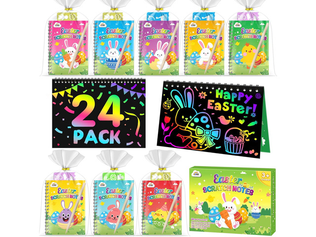 ZMLM Easter Classroom Gifts For Students: 24 Pack Scratch Rainbow Art Notebook Paper, Party Favors For Kids 4-8, Birthday Goodie Bags Stuffers,...