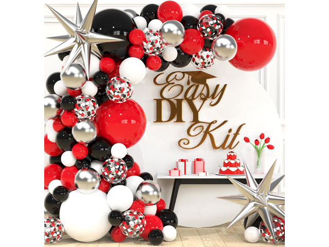 ALL-IN-1 Red Black and White Balloon Arch Kit for Red and Black Birthday Party Decorations Reds and Blacks Balloons for White Black and Red...