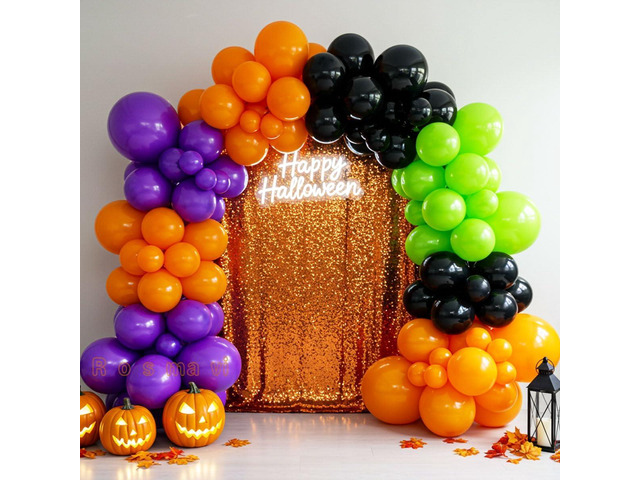 Halloween Balloon Arch Kit 146pcs Orange Black Green Purple Balloons Garland for Halloween Decorations, Party Backdrop, Birthday Celebration,...