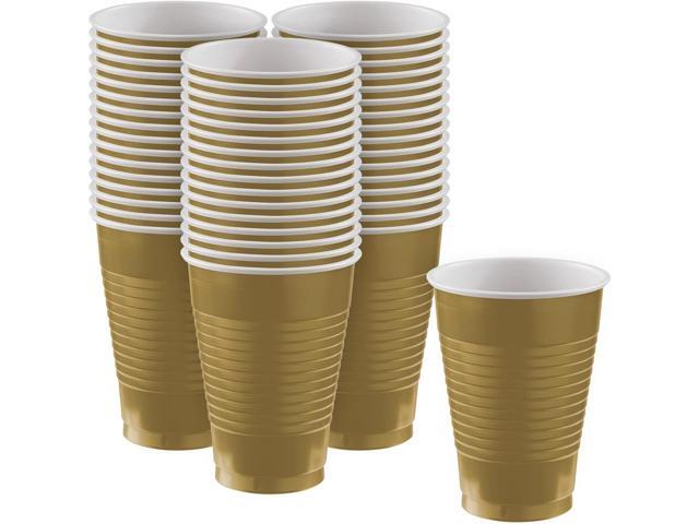 Amscan Premium Gold Plastic Cups (12 oz) 50 Count - Stackable, Heavy-Duty & Eco-Friendly Party Drinkware, Vibrant Color & Ultimate Durability