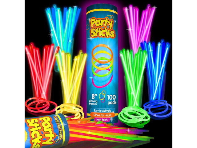PartySticks Glow Sticks Party Supplies 100pk - 8 Inch Glow in the Dark Light Up Sticks Party Favors, Glow Party Decorations, Neon Party Glow...
