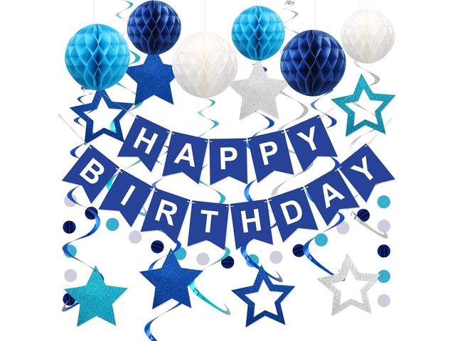 meowtastic Birthday Decorations, Happy Birthday Banner with Honeycomb Balls, Stars Hanging Swirl Streamers, Circle Dots Garland, Happy Birthday...