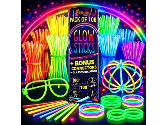 Ammy Glow Glow Sticks (205 Pcs Kit) Bulk Party Pack-100 Pack Glow Sticks with Connectors & Glasses- Party Favors for Kids 8-12- Neon Glow in The...