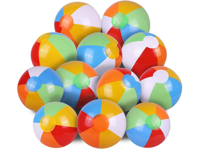 SYZ 12' Beach Balls Bulk - Inflatable Swimming Pool Toys for Kids Birthday Party Supplies Favors Luau Decorations - Blow Up Classic Rainbow Color...