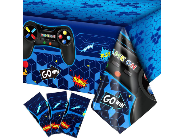 Tatuo 3 Pcs Video Game Table Cover, Game Theme Birthday Decoration Plastic Table Cloth Party Supplies for Boys Girls Kids Player Geek Party...
