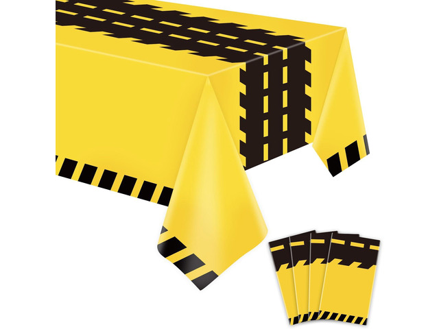 4 Pack Construction Tablecloths - Rectangle Construction Table Covers - Dump Truck Birthday Table Cloth for Kids Boys - 51 x 86 Inch