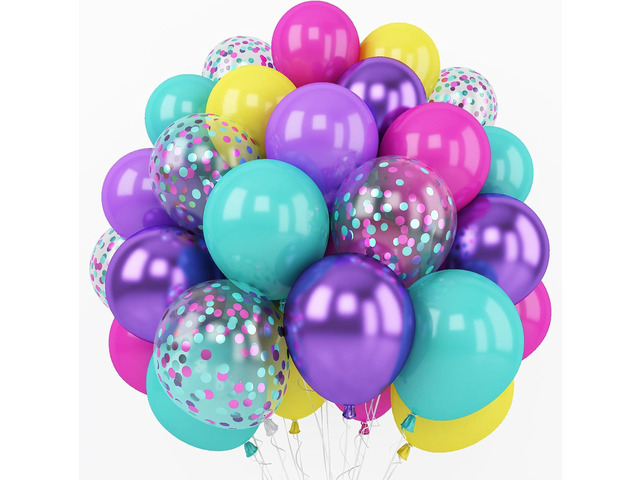 Pink Blue Purple Balloon, 60 Pcs 12 Inches Hot Pink Metallic Purple Teal Yellow Balloons Confetti Balloons for Kids Magic Theme Birthday Decoration...