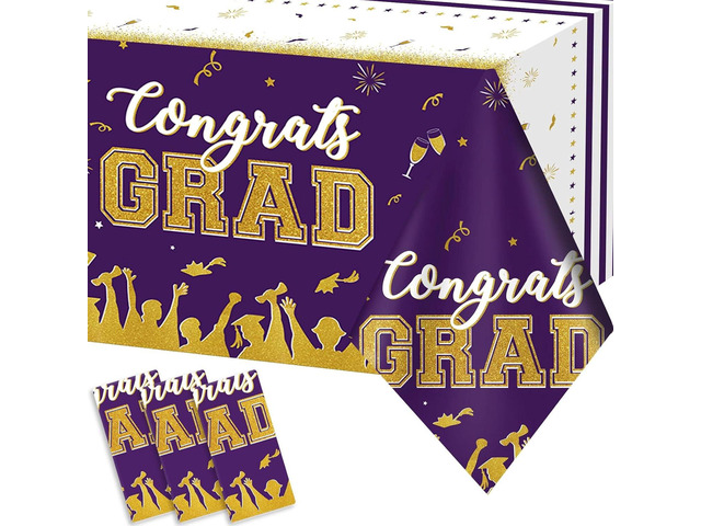 chiazllta Set of 3 Graduation Tablecloths Class of 2026 Congrats Grad Purple Graduation Party Tablecover Decorations Party Supplies Large Size...