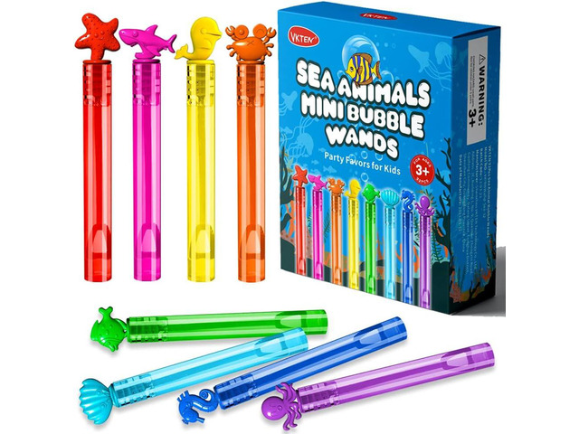 VKTEN 32Pcs Sea Mini Bubble Wands Assortment 8 Styles 8 Colors Bubble Party Favors for Kids, Bubbles for Kids, Themed Birthday Party Favors,...
