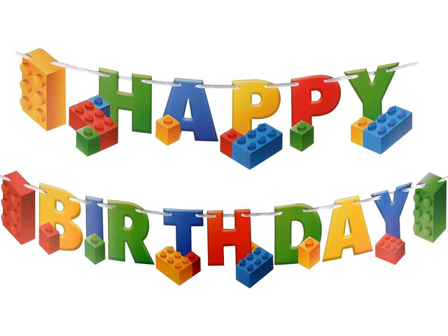 Building Block Birthday Party Supplies Banner by Aliza Baby Boy Toddler Kids Birthday Decorations Huge 7-feet Long Brick Themed Decor The...