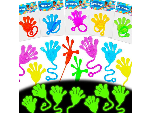 Thremhoo 40Pcs Glow in the Dark Sticky Hands Kids Party Favor Supplies Goodie Bag Stuffer Pinata Return Gift Stretchy Class Prize Carnival Sensory...