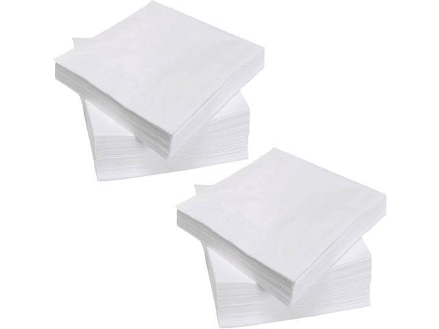 200 Count Napkins 2 Ply Plain White Beverage Napkins Disposable Four Fold Cocktails Paper Napkins 4.9' X 4.9' folded for Party and Every Day Use