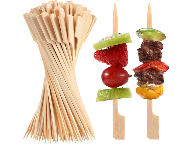 200 PCS Bamboo Skewers for Appetizers, 4.7 Inch Toothpicks Cocktail Picks for Drinks, Fruit Kababs, Sausage, Barbecue Snacks, Natural Wooden Paddle...