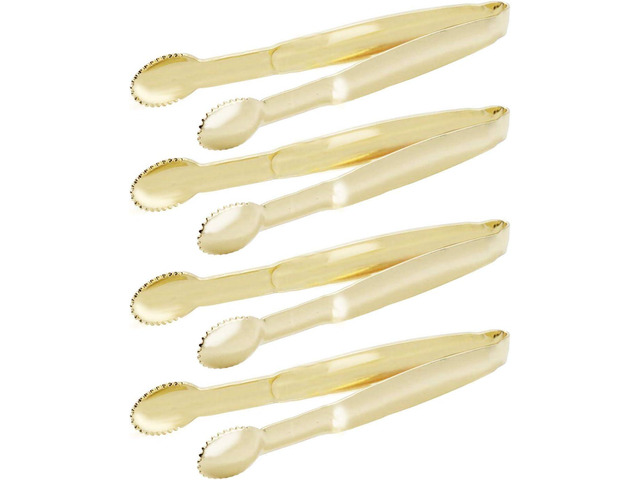 HINMAY Mini Serving Tongs 5 Inches Appetizer Tongs, Set of 4 (Gold)