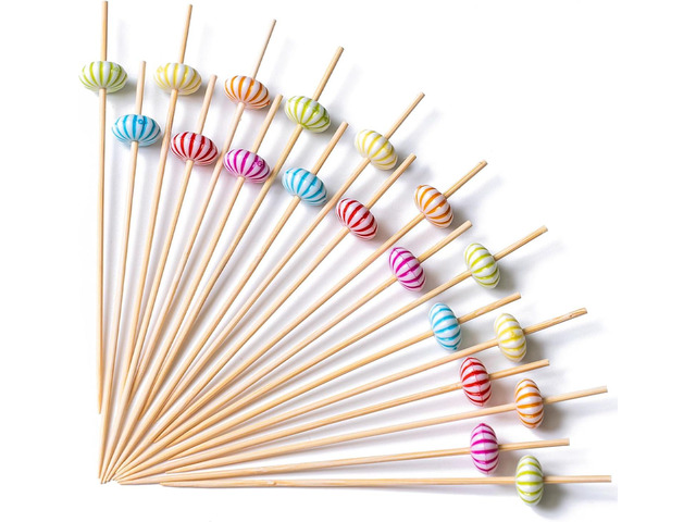 PuTwo Cocktail Picks Handmade Bamboo Toothpicks 100ct 4.7' Multicolor Pumkin