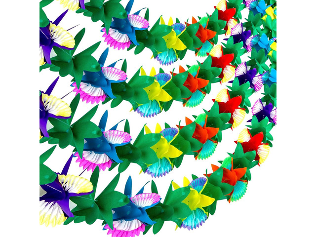 FUTUREPLUSX 4PCS Tropical Hawaiian Garland Luau Party Decorations, 40 FT Luau Paper Flower Banners Hawaiian Hibiscus Garlands for Summer Safari...