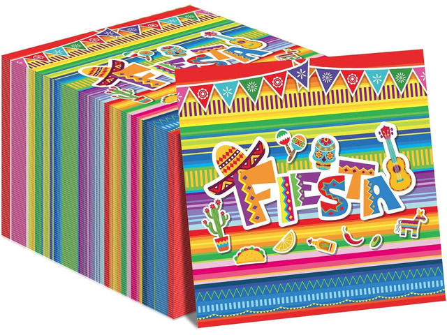 50 Pack Mexican Fiesta Napkins for Fifth of May Party Supplies Mexican Fiesta Themed Disposable Paper Napkins Colorful Stripes Flags Birthday Taco...