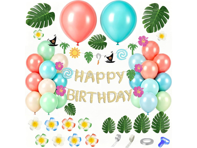Ouddy Life 165Pcs Tropical Birthday Party Decorations, Summer Tropical Balloon Garland Arch Kit Coral Pearl Rose Gold Teal Pastel Blue Artificial...