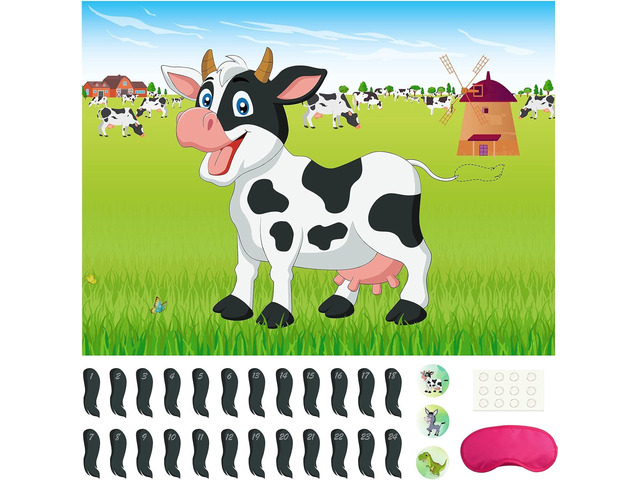 Morcheiong Pin The Tail on The Cow Game with 48pcs Tails for Farm Party Decorations Kids Birthday Party Favors Western Party Supplies