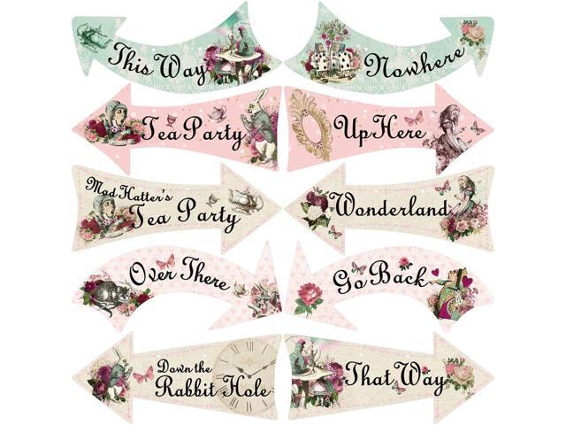 Truly Alice Arrow Hanging Signs Cutouts for Tea Party Decoration 10 Pcs