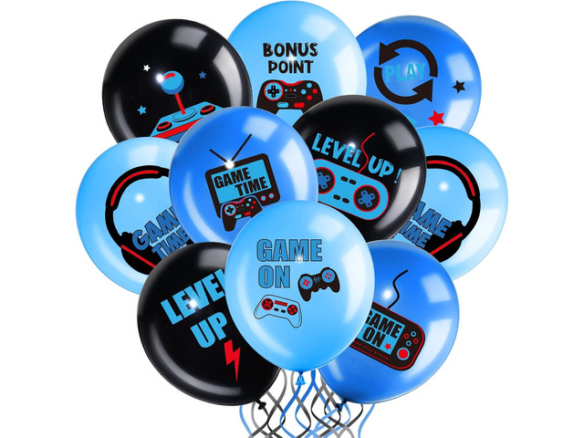 Aoriher 36 Pcs Video Game Balloons, 12 Inch Gaming Black Latex Theme Balloons Decorations for Teens Game Night Level Up Player Birthday Party...