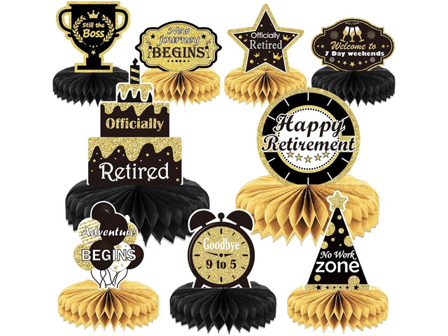 9PCS Retirement Party Decorations Gold Retirement Party Centerpiece Honeycomb Glitter Table Decorations Toppers for Happy Retirement Party Supplies...