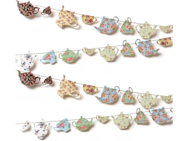 SUNBEAUTY Tea Party Decoration Teapot Bunting Garland Spring Garden Party Supplies for Tea Cup Vintage Banner Tea Party Supplies for Girls Women...