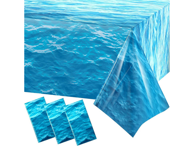 Irenare 3 Pieces Ocean Waves Plastic Tablecloth 54 x 108 Inch Ocean Table Cover Water Print Table Cover Sea Tablecloth Blue for Beach Pool Birthday...
