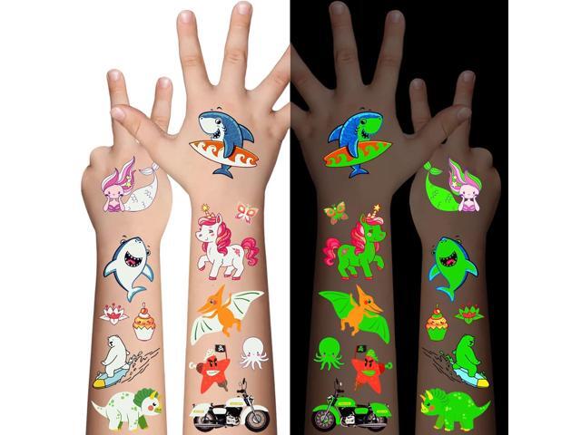 Awinmay 310 Pcs Luminous Temporary Tattoos For Kids,Mixed Styles Glow In The Dark Tattoos for Boys and Girls,Butterfly Dinosaur Pirate Mermaid Fake...