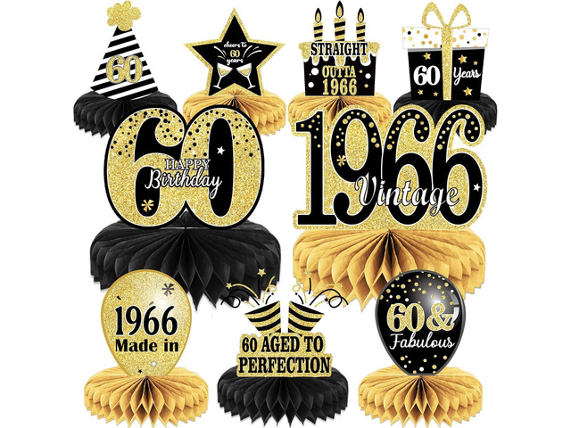 9PCS 60th Birthday decorations 60th birthday Centerpieces for Tables Decoration 2026 Vintage 1966 Honeycomb Table Topper Back in 1966 60 Birthday...