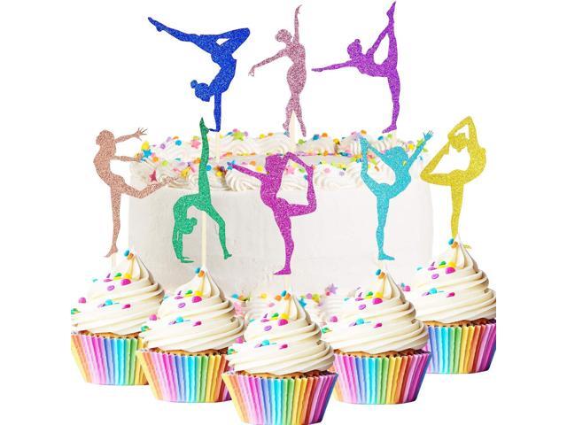 48 Pieces Gymnastics Cupcake Toppers Glitter Gymnastics Birthday Party Decorations Cupcake Picks Cheer Team Cake Toothpicks Decorations for Girls...