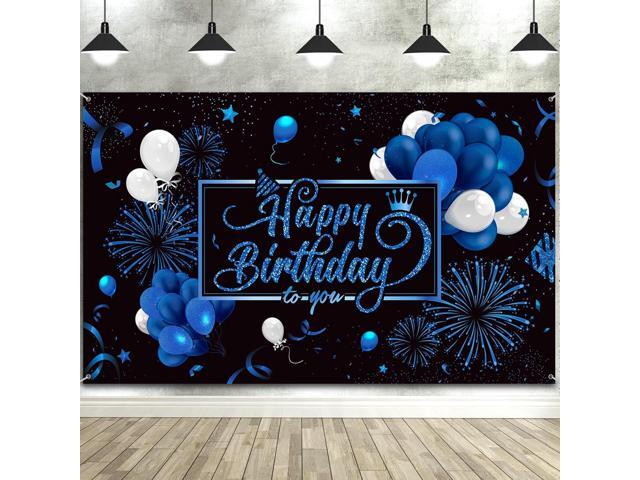 Blulu Happy Birthday Backdrop Banner Sign Poster Large Fabric Glitter Balloon Fireworks Sign Photo Backdrop Background for Birthday Party...