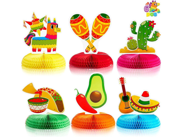 JOYIN 6 PCs Cinco De Mayo Fiesta Honeycomb Table Centerpiece 8.5 Party Decoration for Fun Fiesta Taco Party Supplies, Luau Event Photo Props,...