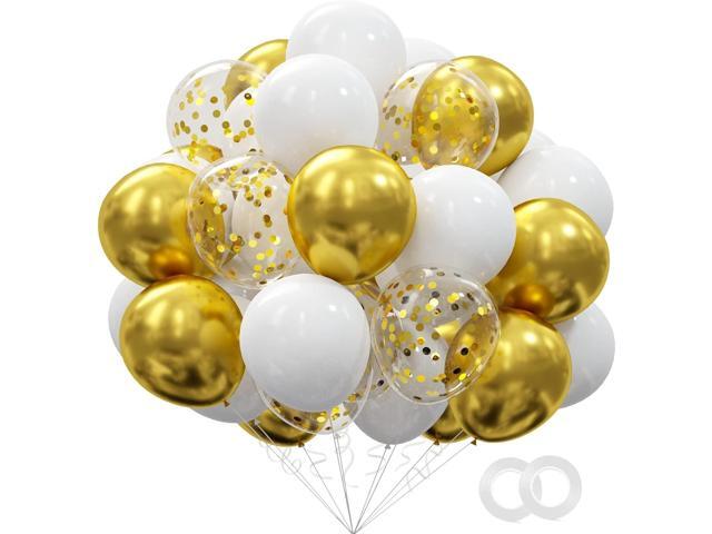 62pcs Gold White Balloons Kit - 12 Inches Gold White Confetti Party Decoration Balloons for Graduation Baby Shower Birthday Wedding Party...