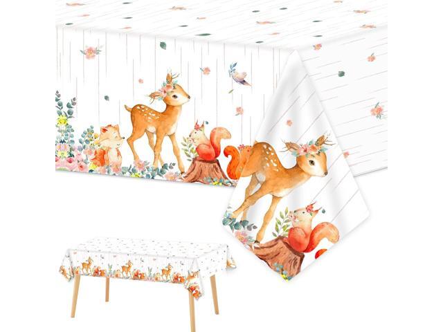 3 Pieces Woodland Tablecloths Baby Shower Decorations for Girl Floral Woodland Creatures Plastic Table Covers Forest Wild Creatures Animal Friends.