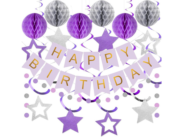 meowtastic Birthday Decorations, Happy Birthday Banner with Honeycomb Balls, Star Hanging Swirl Streamers, Circle Dot Garland, Happy Birthday Party...