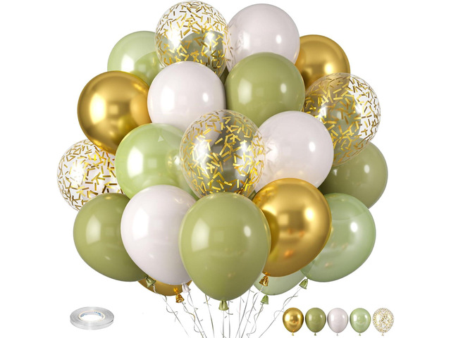 Sage Green Balloons, Sage Balloons Retro White Pearl Light Green Balloon, White Sand Gold Confetti Balloon for Baby Shower Birthday Wedding...
