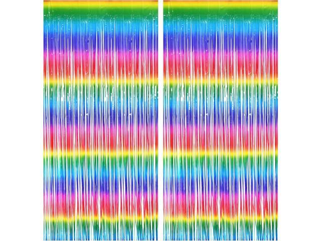 BRAVESHINE Tinsel Foil Curtains - 2 Pack Colorful Party Streamers Fringe Backdrop for.