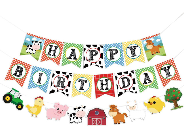 WERNNSAI Farm Animals Birthday Banner - Happy Birthday Banner with Tractor Barnyard Bunting Garland for Kids Boys Girls Farm Theme Party...