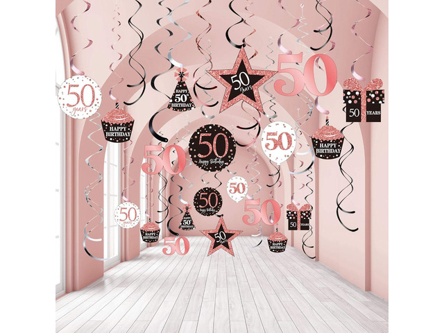 Blulu 50th Birthday Decorations for Women,Rose Gold Happy 50th Birthday Decorations Hanging Swirls Ceiling Decor Shiny Foil Swirls for Party...