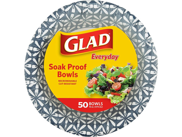 Glad Round Disposable Paper Bowls, Blue Mosaic Design - Heavy Duty, Soak-Proof, Cut-Resistant, Microwavable Paper Bowls for All Foods, Daily Use,...