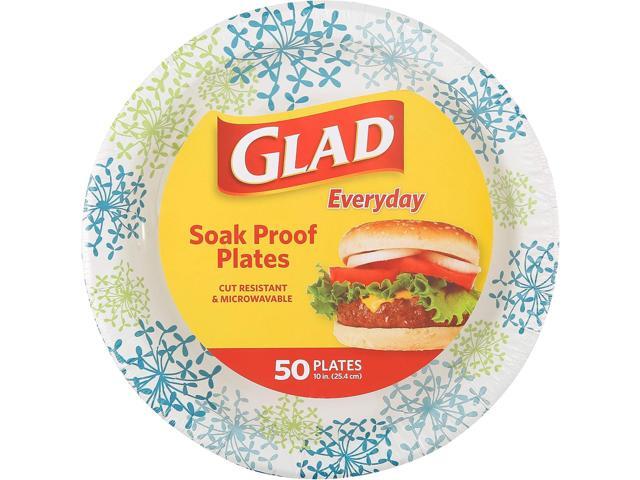 Glad Everyday Round Paper Plates, Blue Hydrangea Print Disposable Dinner Plates for Meals and Parties, Soak Proof and Cut Resistant, Microwave Safe...