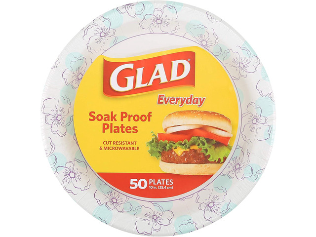 Glad Round Disposable Paper Plates, Blue Flower Design, Heavy Duty Soak Proof Cut Resistant Microwave Safe Plates for Meals, Parties, Picnics, and...