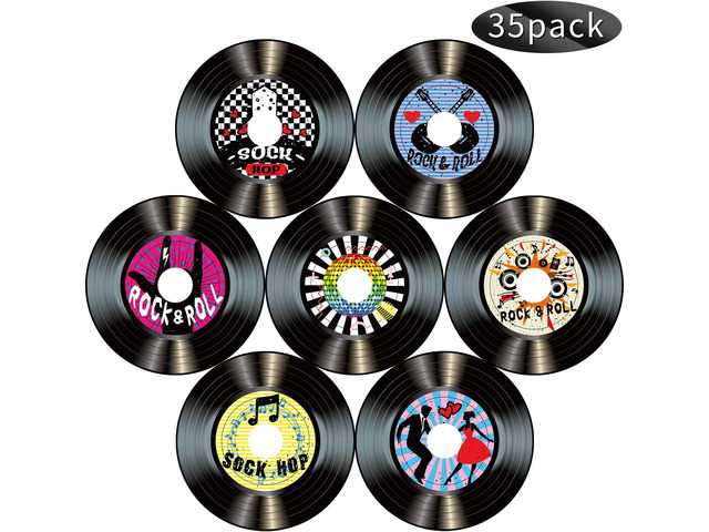 Boao 35 Pieces 7 Inch 1950's Records Decor Rock and Roll Music Party Decorations Retro 70's Wall Decor Fake Records Sign Cutouts for Disco Birthday...