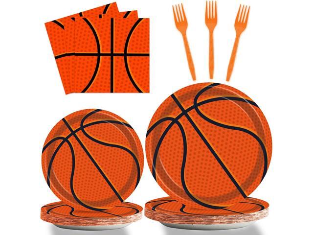 96Pieces Basketball Tableware Set Sport Party Disposable Plates Napkins Fork Basketball Birthday Party Decorations For Teenagers Kids Boys Baby...