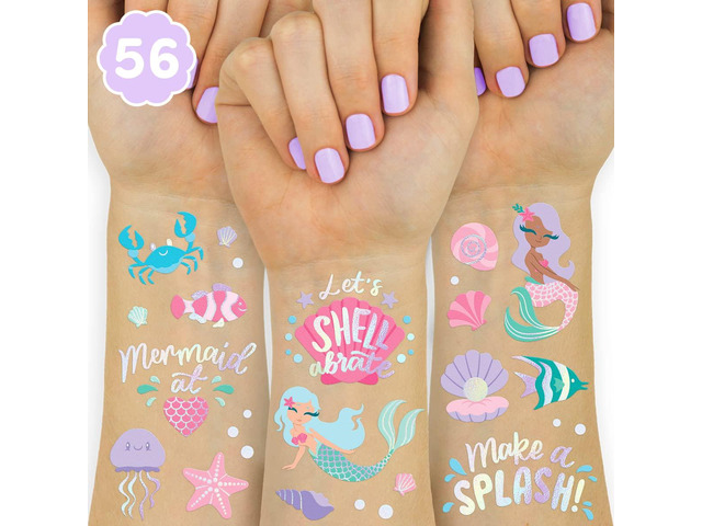 xo, Fetti Under The Sea Mermaid Temporary Tattoos - 56 Iridescent Foil Styles Kids Birthday Party Supplies, Sea Creatures Favors, Ocean Animal,...