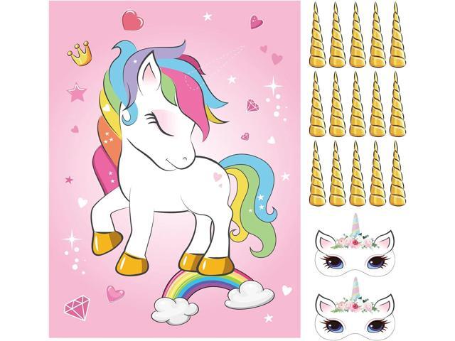 ASTARON Pin The Horn on The Unicorn Birthday Party Game with 30 Horns for Unicorn Party Supplies Favors Girls Rainbow Party Decorations, Pin The.
