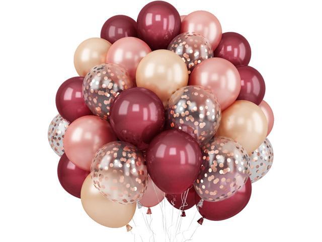 Balloons Burgundy Rose Gold, 60 Packs 12 Inches Wine Red Champagne Latex Balloon Rose Gold Confetti Balloons for Women Girls Birthday Wedding.
